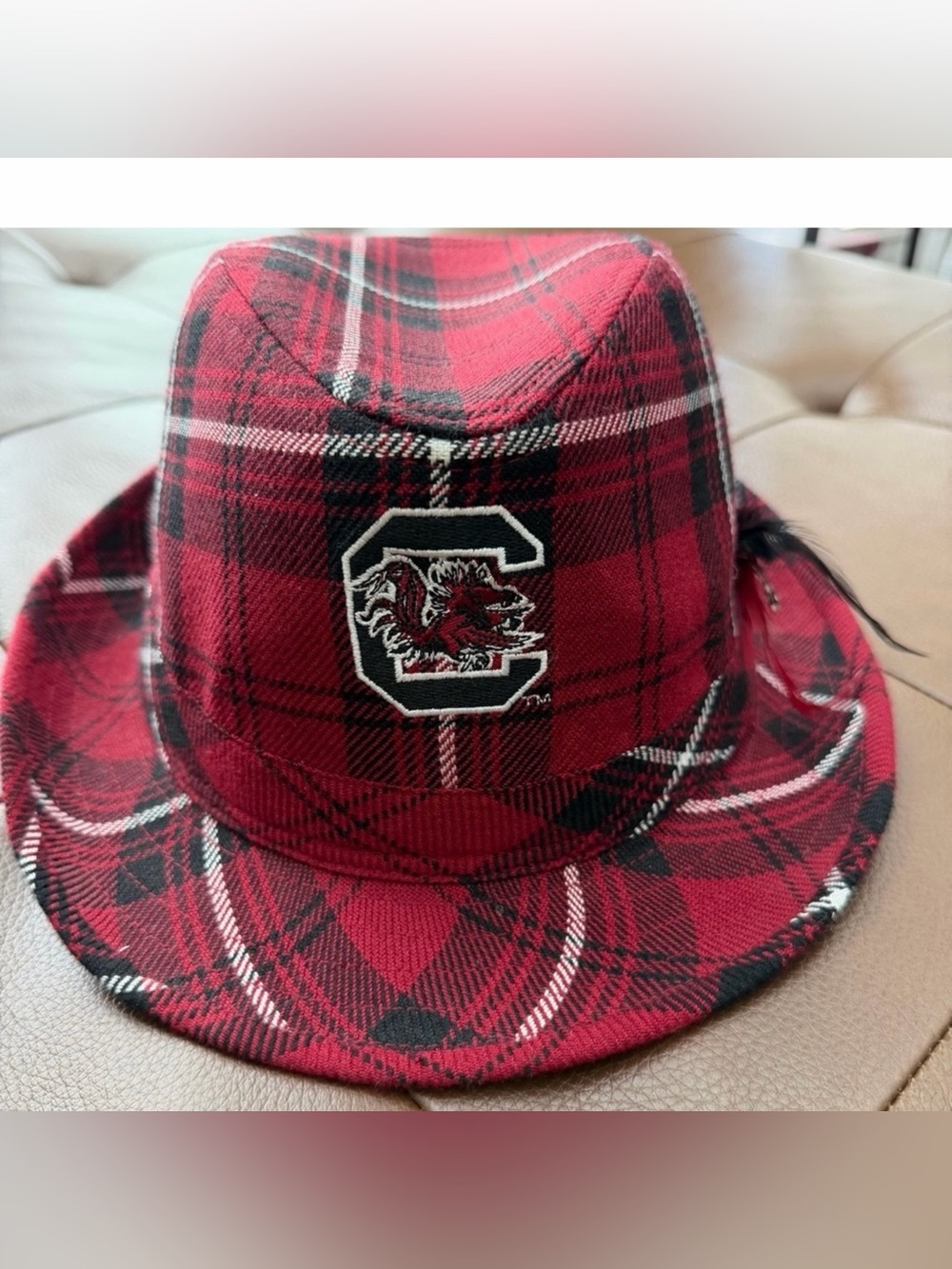 Red Plaid Fedora Hat with South Carolina Gamecocks Patch